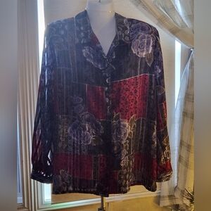 Allison Daley Red and Purple Floral Button Down Shirt